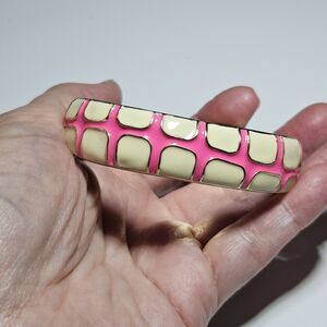 FORNASH Gold Tone, Pink & White Enamel Hinge Bracelet Approx 7"